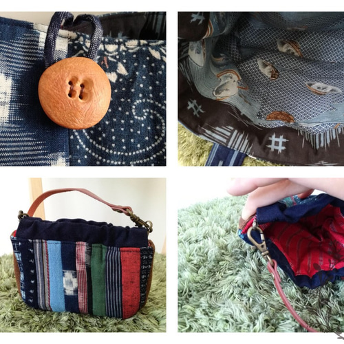 母の日セット】藍染・絣のパッチワークトートバッグ＆ポーチ Bセット