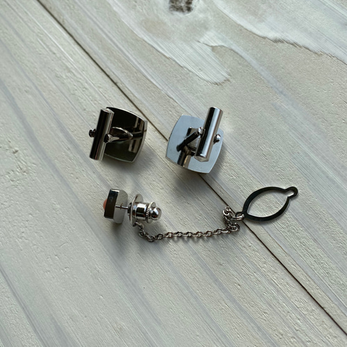 14k カフス タイタック金属製カフリンクス 4g チェーン付き カフス