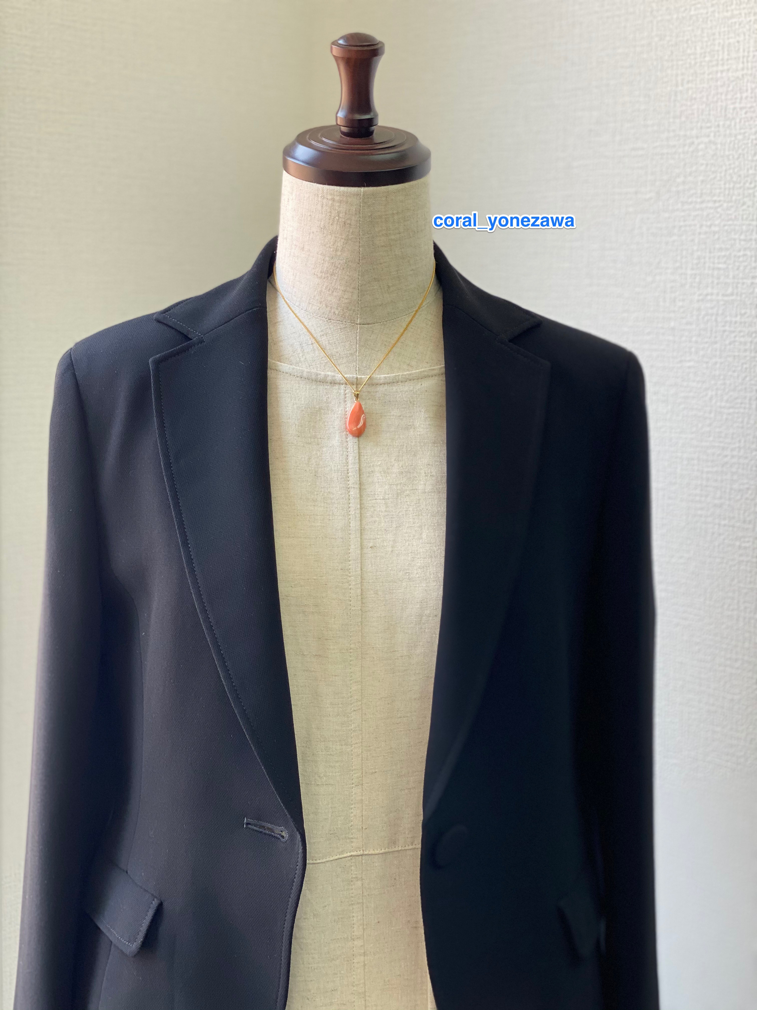 3月誕生石珊瑚・招福・御守ピンク珊瑚ティアドロップペンダント