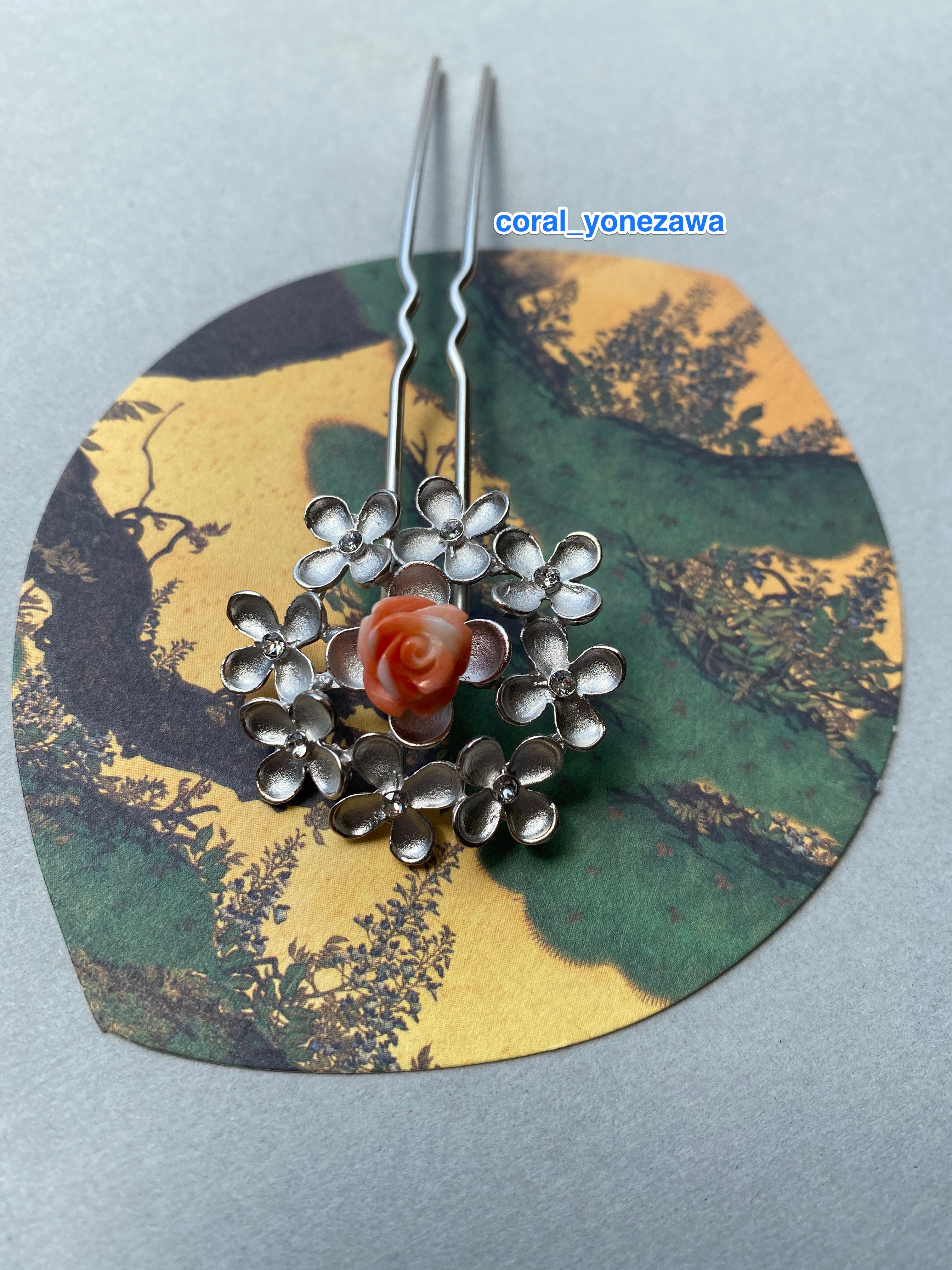 ももいろさんご・ろーず彫刻のかんざし