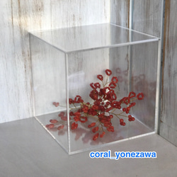 ディスプレイケース付♪赤い珊瑚コサージュタイプブローチ 1枚目の画像