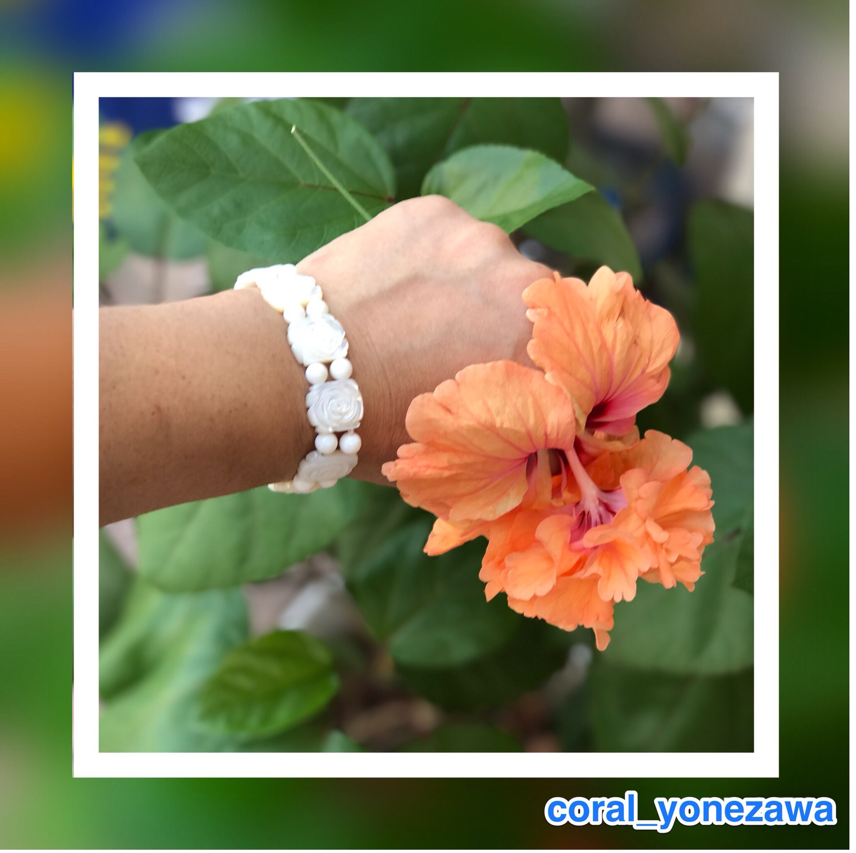 ホワイトシェル&ホワイトコーラルのバングル