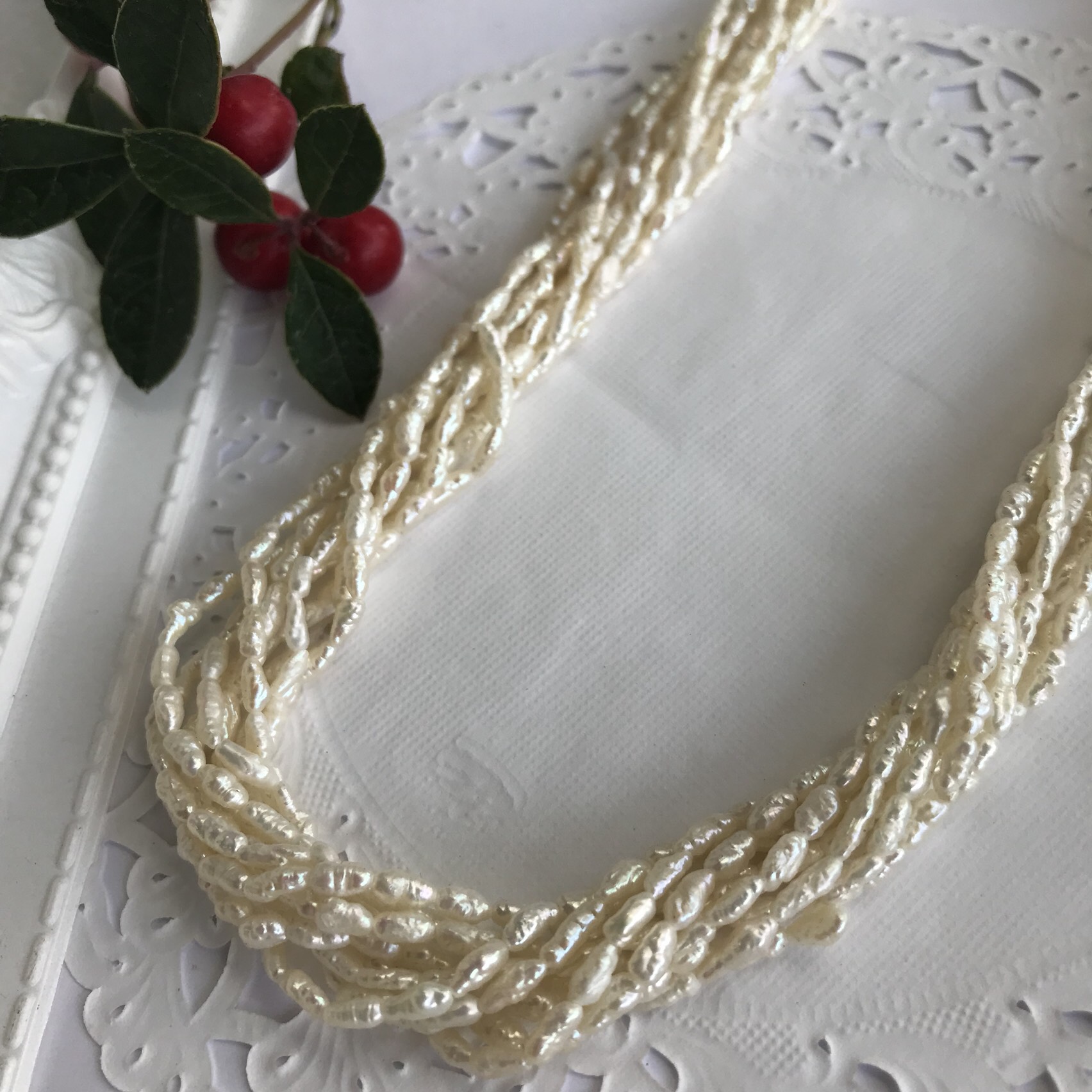 上質淡水パール4連デザインネックレス 各1点限り】 さざれ 淡水パール 二連セパレート ロング