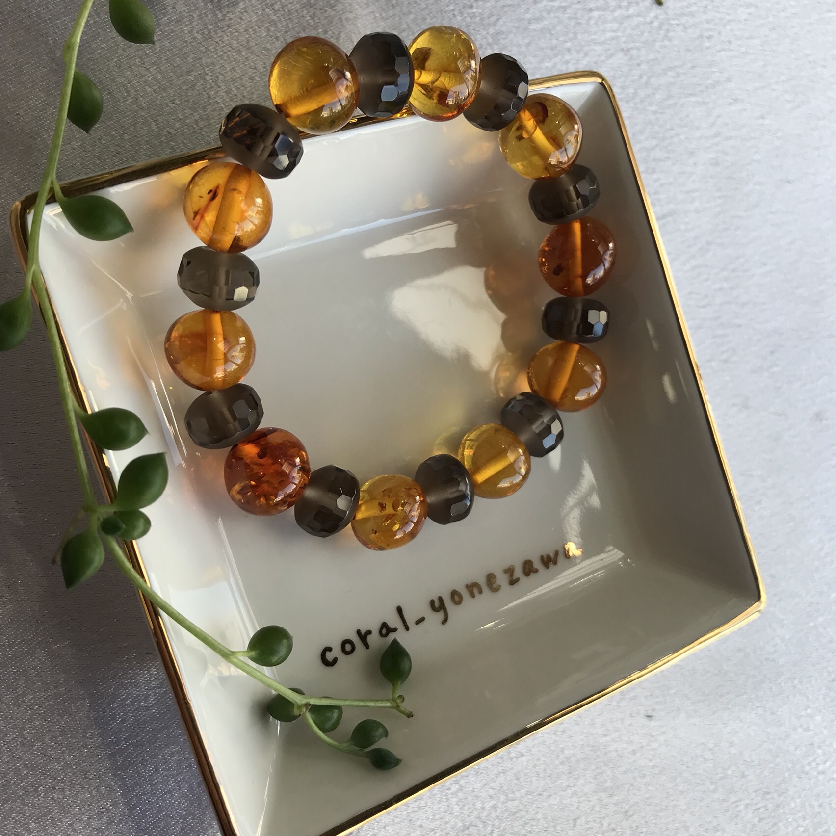 バングル【 アンバー◇スモーキークォーツ 】