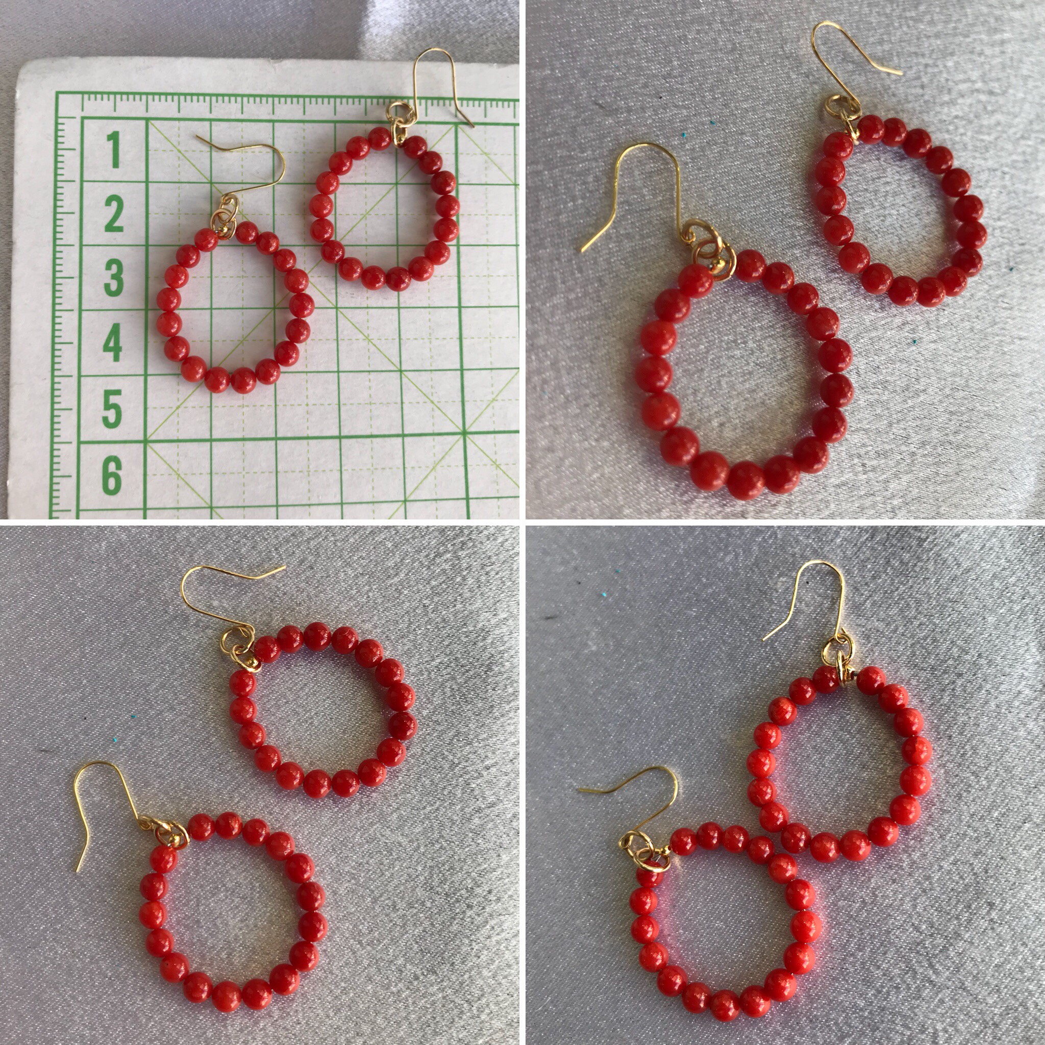 K18イエローゴールド赤い珊瑚のフープピアス