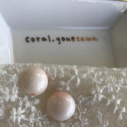 ボタンのような宝石珊瑚チタン製ピアス 2枚目の画像