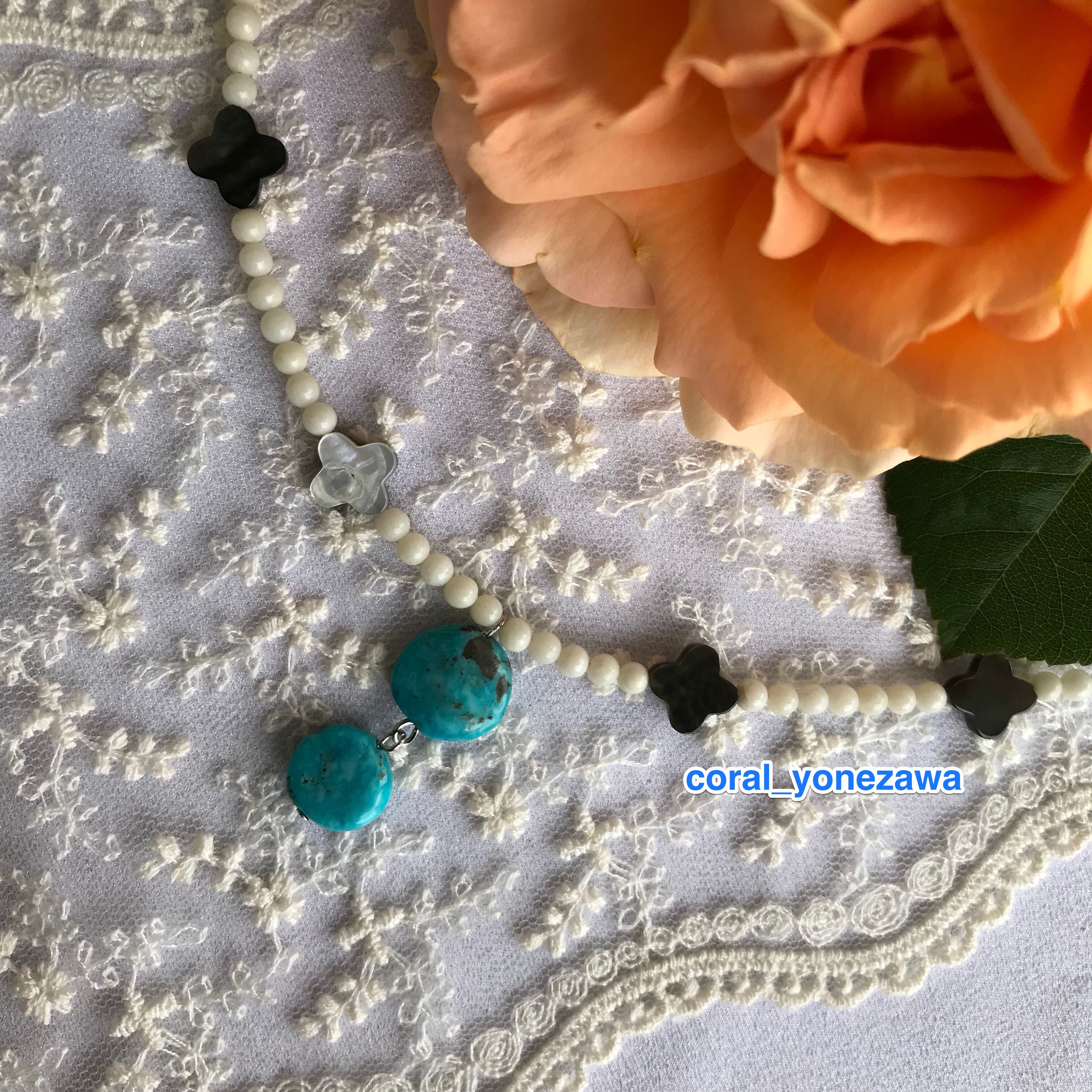 この夏マスト‼︎ホワイトコーラル・ターコイズ・シェル・オリジナルデザインネックレス
