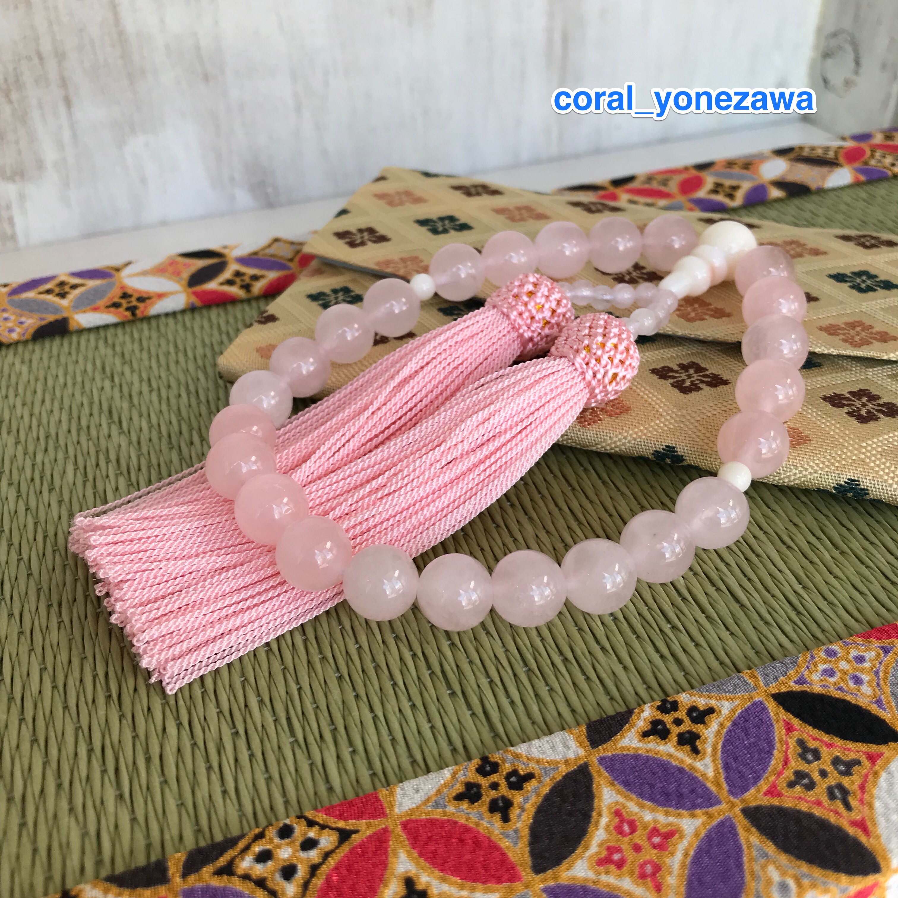 数珠・ピンクカラー念珠・ローズクォーツ【ピンク房】