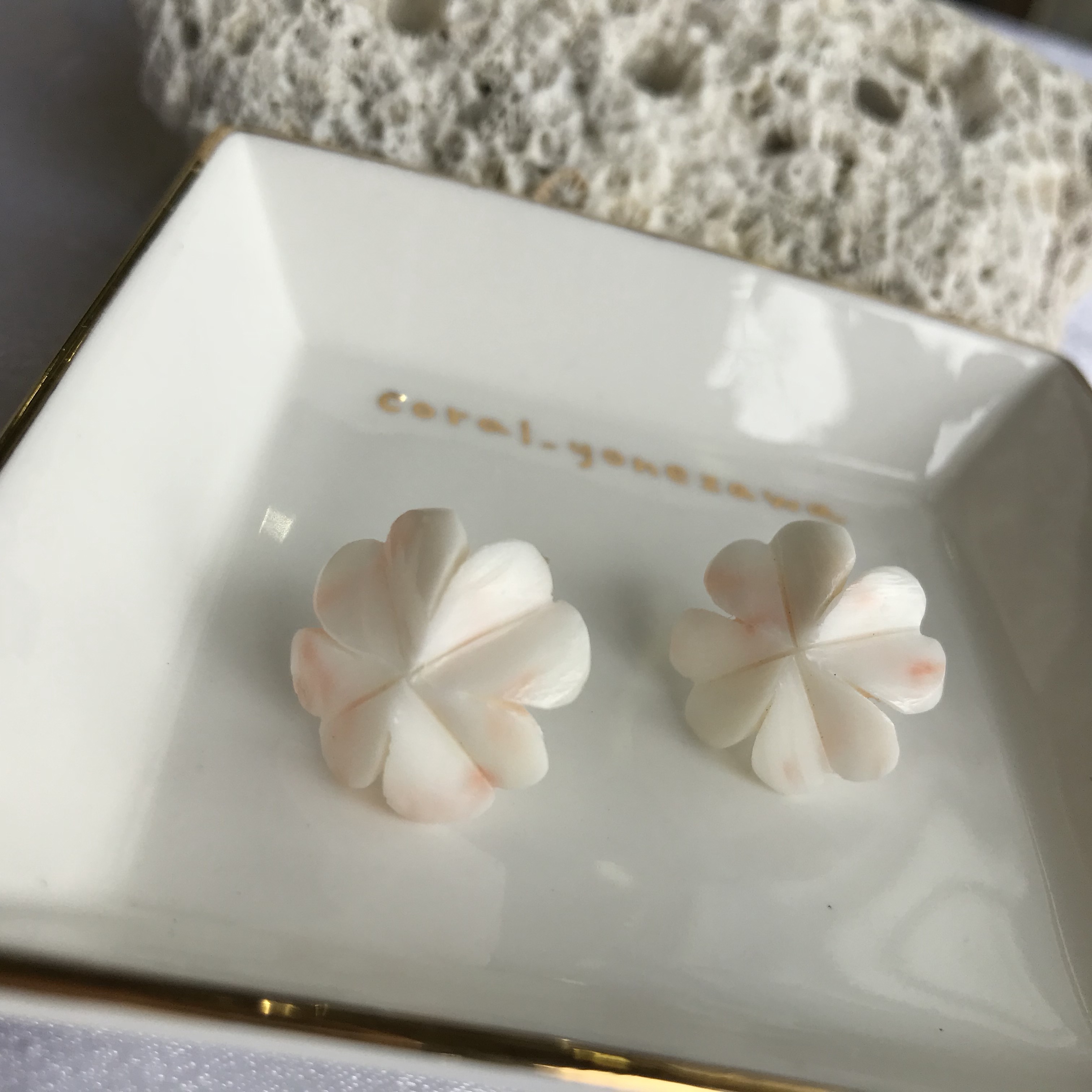 宝石珊瑚チタン製ピアス〜クローバー〜