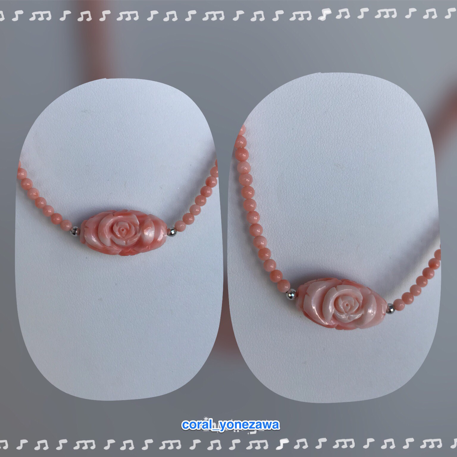 【一品物】ピンク珊瑚ネックレス〜薔薇・リバーシブル〜