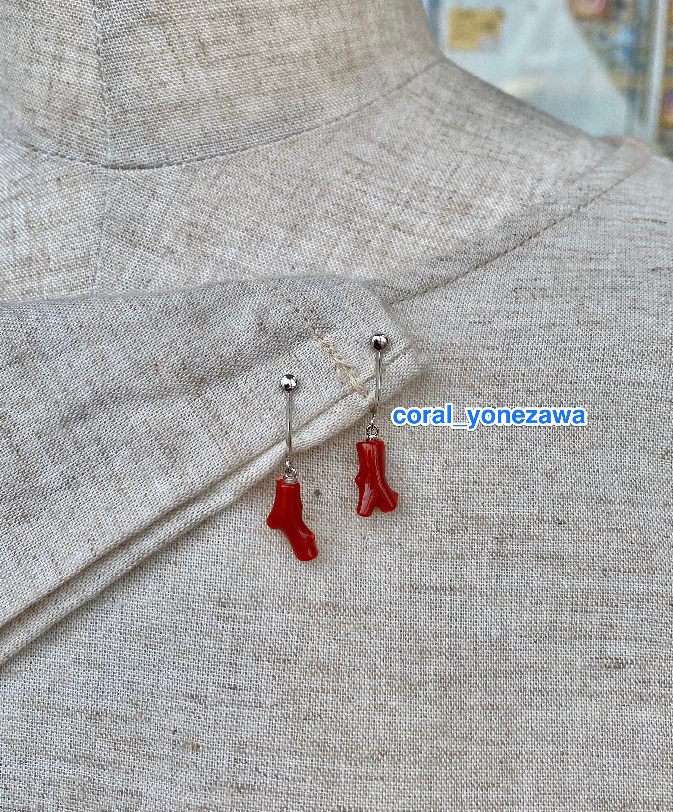 逸品・シルバー製痛くない♫クリップタイプ・土佐の赤珊瑚イヤリング【枝】
