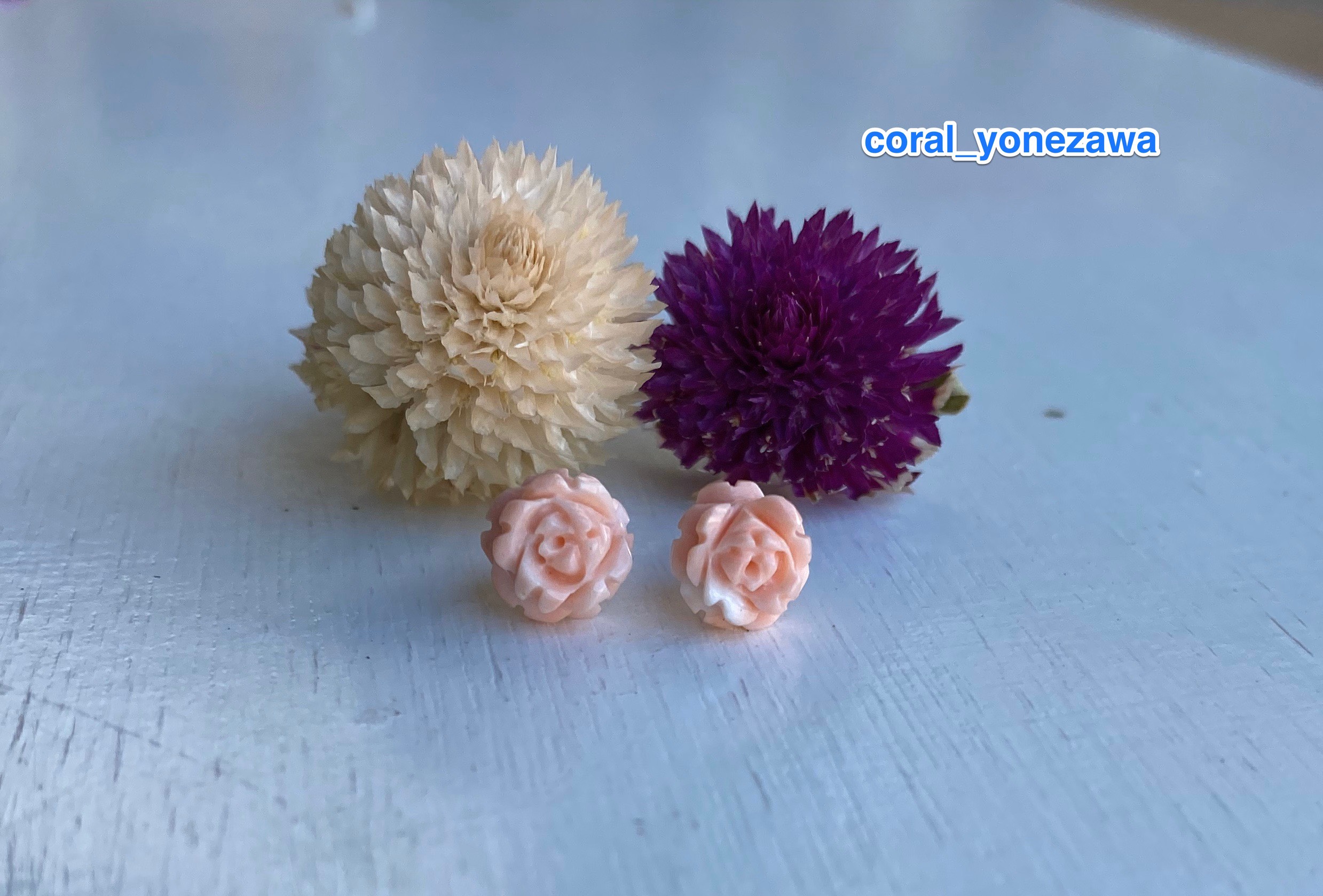 モモイロサンゴ❀︎flower❀︎ K18YGピアス