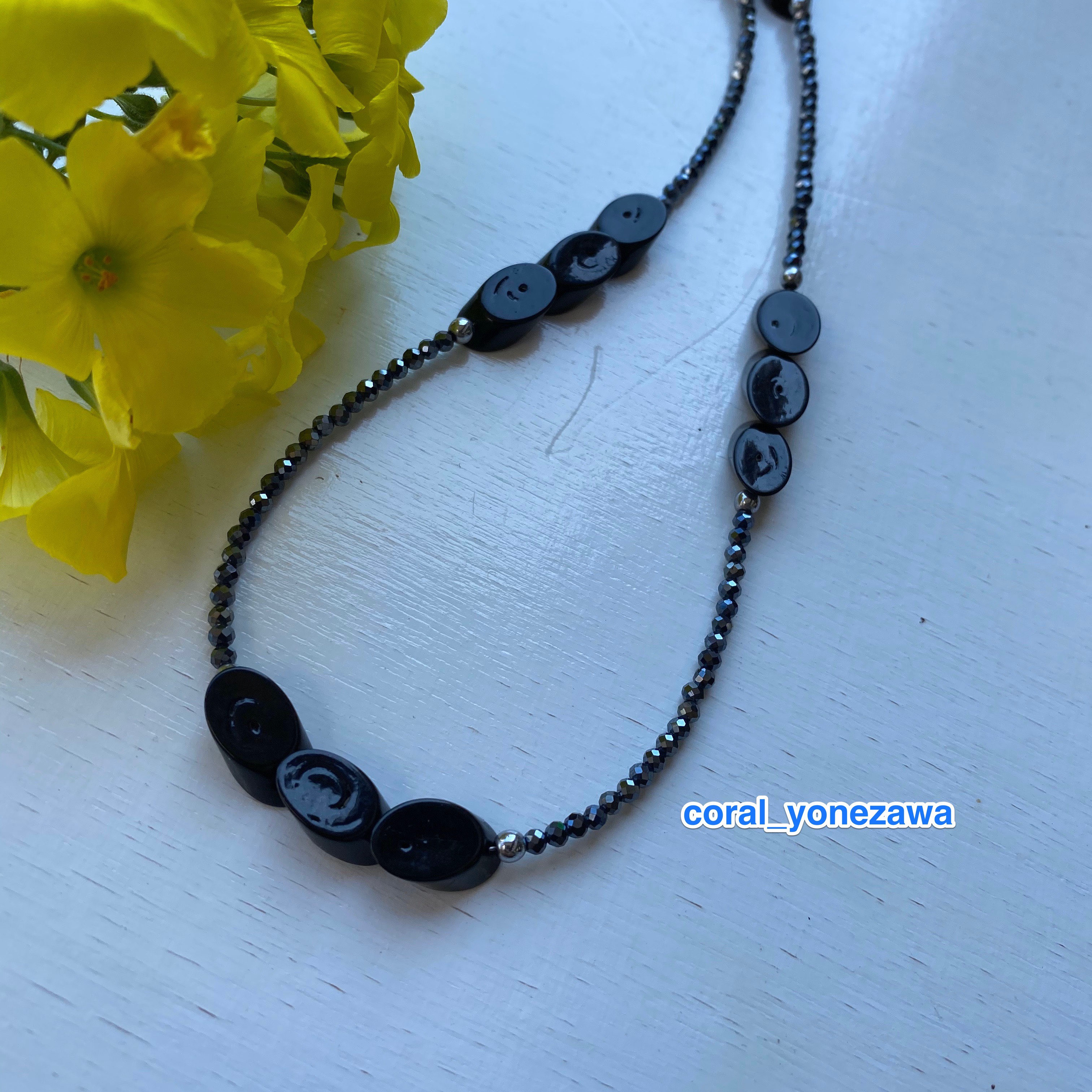 本物素材ブラックネックレス〜コーラル&スピネル〜 7,810円