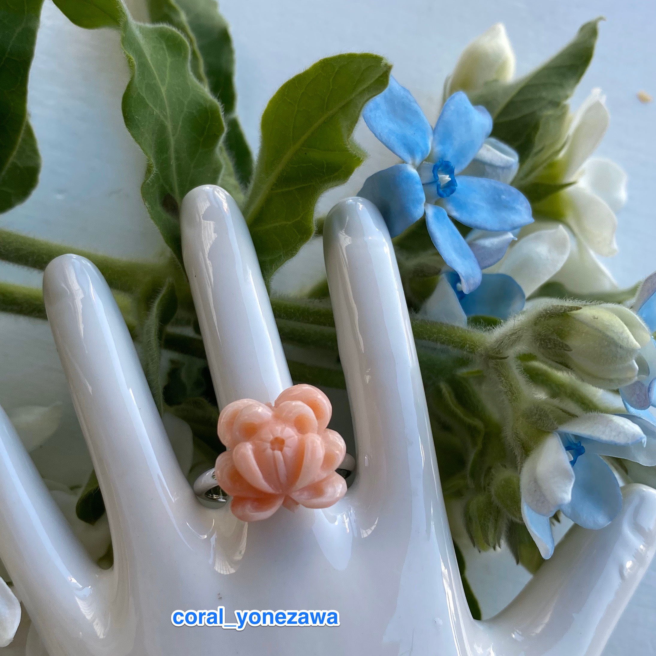 宝石珊瑚・フリーサイズファッションリング・乱菊