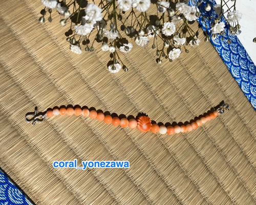 珊瑚根付け☆鯛☆ストラップ☆絹糸根付け紐