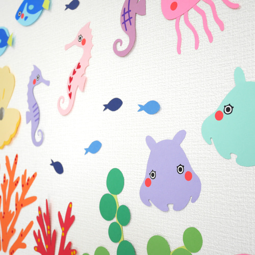 おめめがパチリ☆壁面飾り☆サンゴの海 切り絵 yururi(11/22〜24発送