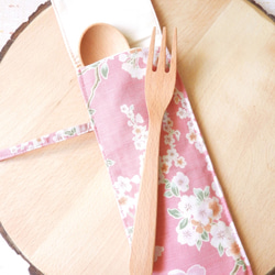 櫻花餐具包, 內里防撥水, 日本布餐具套, 環保餐具袋, 外帶餐具收納袋, 野餐小物 (不含餐具)-粉紅色 第4張的照片