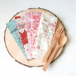 櫻花餐具包, 內里防撥水, 日本布餐具套, 環保餐具袋, 外帶餐具收納袋, 野餐小物 (不含餐具)-粉紅色 第5張的照片