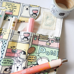 可愛北極熊企鵝筆袋, 短身綁繩布筆袋, 筆盒, 插畫工具袋, 捲軸式鋼筆袋, 繞繩布捲,文具文青 第3張的照片
