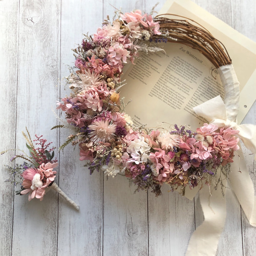 ロマンチックピンクのリースブーケ ＊ウエディング＊ プリザーブド