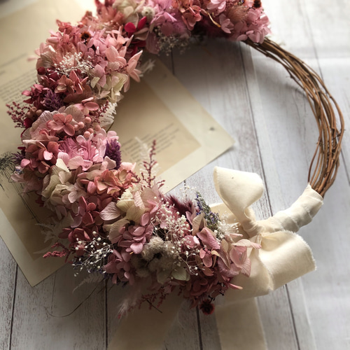 ロマンチックピンクのリースブーケ ＊ウエディング＊ プリザーブド