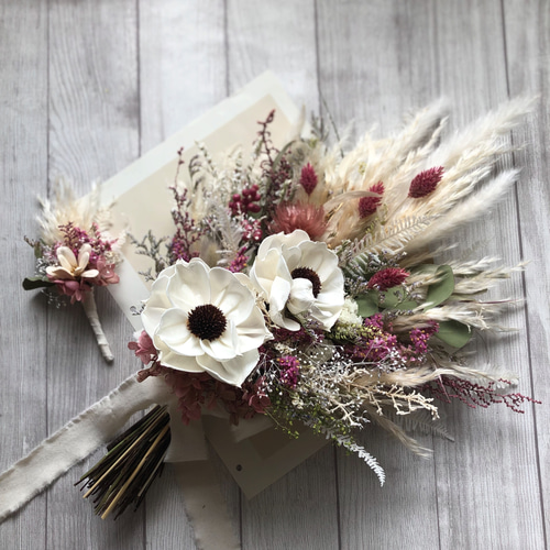 アネモネとパンパスグラス のブーケ 〜クラシックピンク