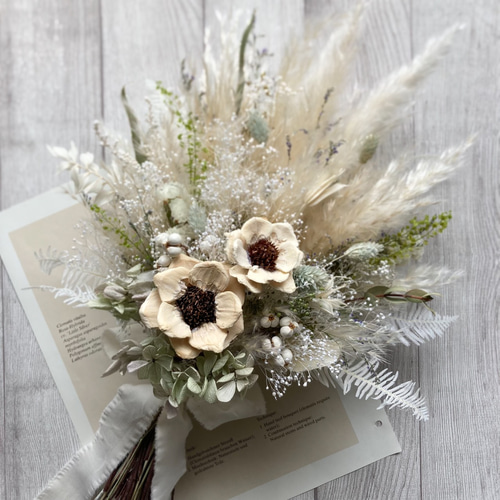 ホワイトとミントグリーンのナチュラルブーケ ＊ウエディング＊ ドライ