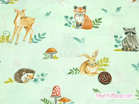 USAコットン(110×50) moda Effie's Woods アニマル ミント 1枚目の画像
