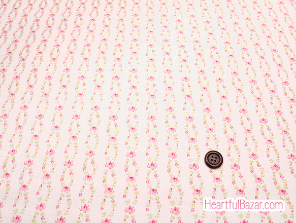 [再入荷]USAコットン(110×50) moda Fleurs フラワーストライプ ピンク 2枚目の画像