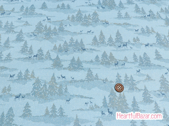 USAコットン(110×50) moda Forest Frost Glitter(ラメ入り) 鹿の森 アイスブルー 2枚目の画像