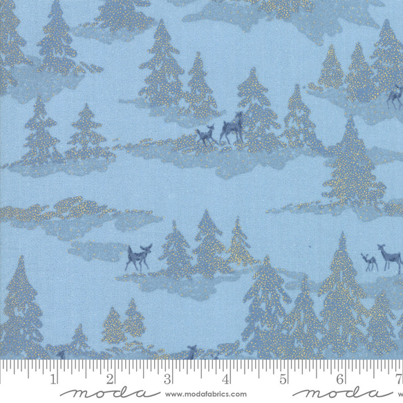 USAコットン(110×50) moda Forest Frost Glitter(ラメ入り) 鹿の森 アイスブルー 4枚目の画像