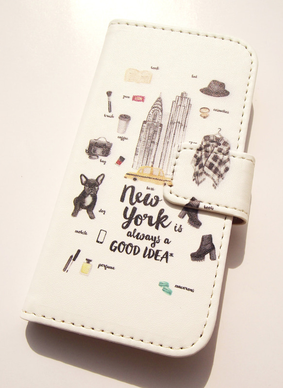 New York（ブラック） maw 手帳型スマホケース iPhoneシリーズすべて対応/アンドロイド各種対応 2枚目の画像