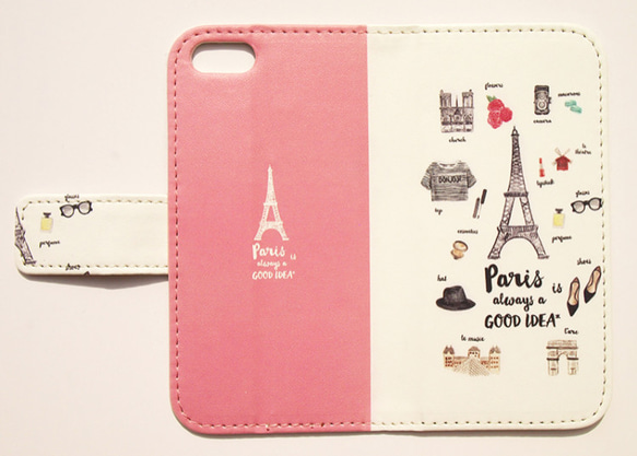 Paris（ピンク） maw 手帳型スマホケース iPhoneシリーズすべて対応/アンドロイド各種対応 1枚目の画像