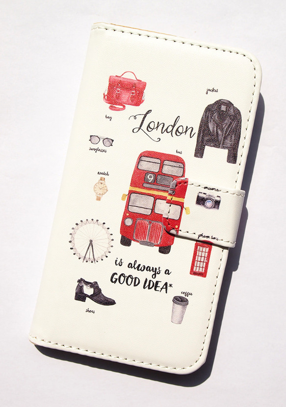 London(ブラック) 手帳型スマホケース  iPhoneシリーズすべて対応/アンドロイド各種対応 2枚目の画像