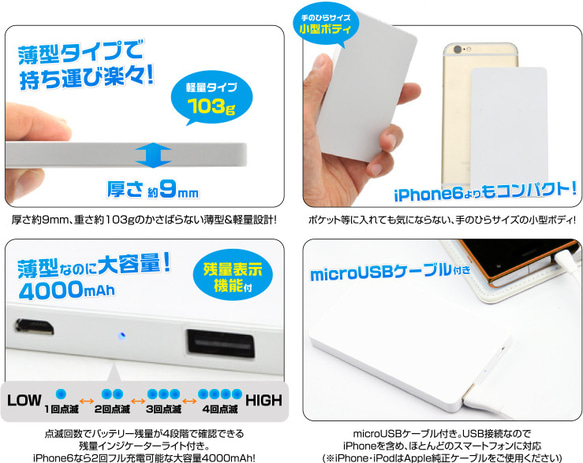 N.Iデザイン モバイルバッテリー 4000mAh  ※ご希望の販売中デザインでご製作いたします。　デザイン名をを必ず記 4枚目の画像