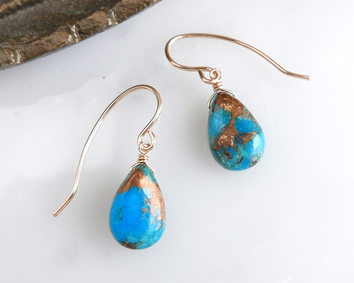 ビーゲンキ☺︎ 1点作品☆ ロングモハベコッパーターコイズピアス