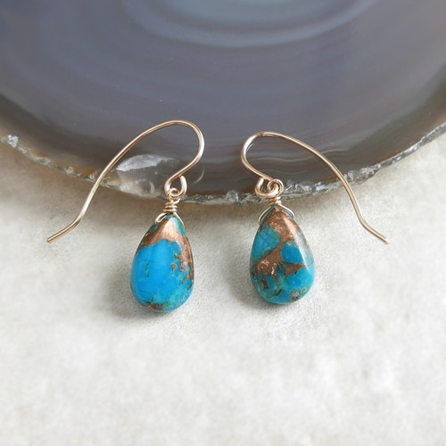 1点作品☆ コンポジットコッパーターコイズピアス イヤリングに変更可能☺︎ blue copper コッパーターコイズの一粒ピアス ピアス（フック