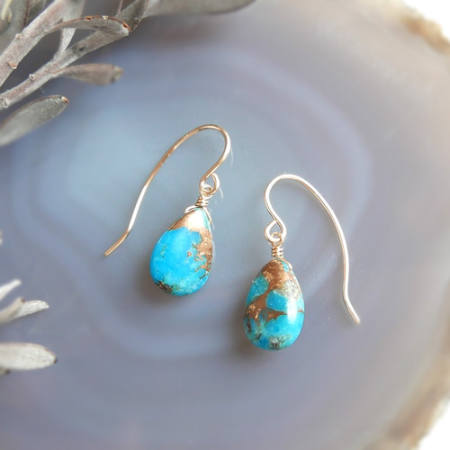 blue copper コッパーターコイズの一粒ピアス ピアス（フック