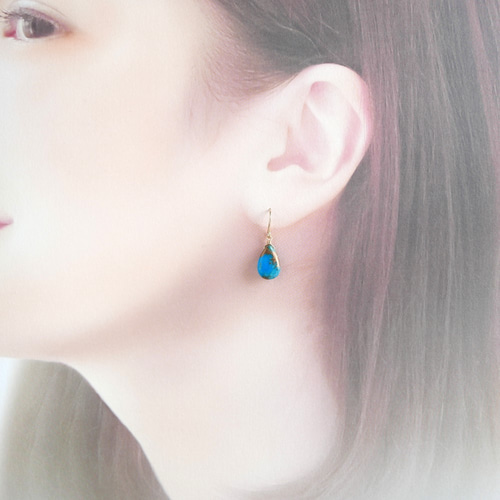 ビーゲンキ☺︎ 1点作品☆ ロングモハベコッパーターコイズピアス blue copper コッパーターコイズの一粒ピアス ピアス（フック