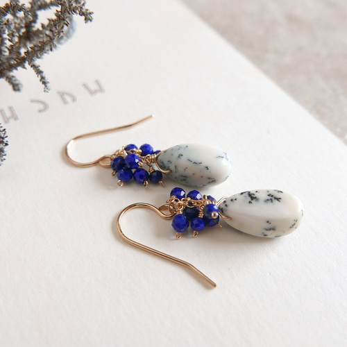 1点のみ デンドライトオパールフラワーカービングピアスチャーム☆手彫り MARL flower pierce（マールフラワー）|orgablanca（オルガ
