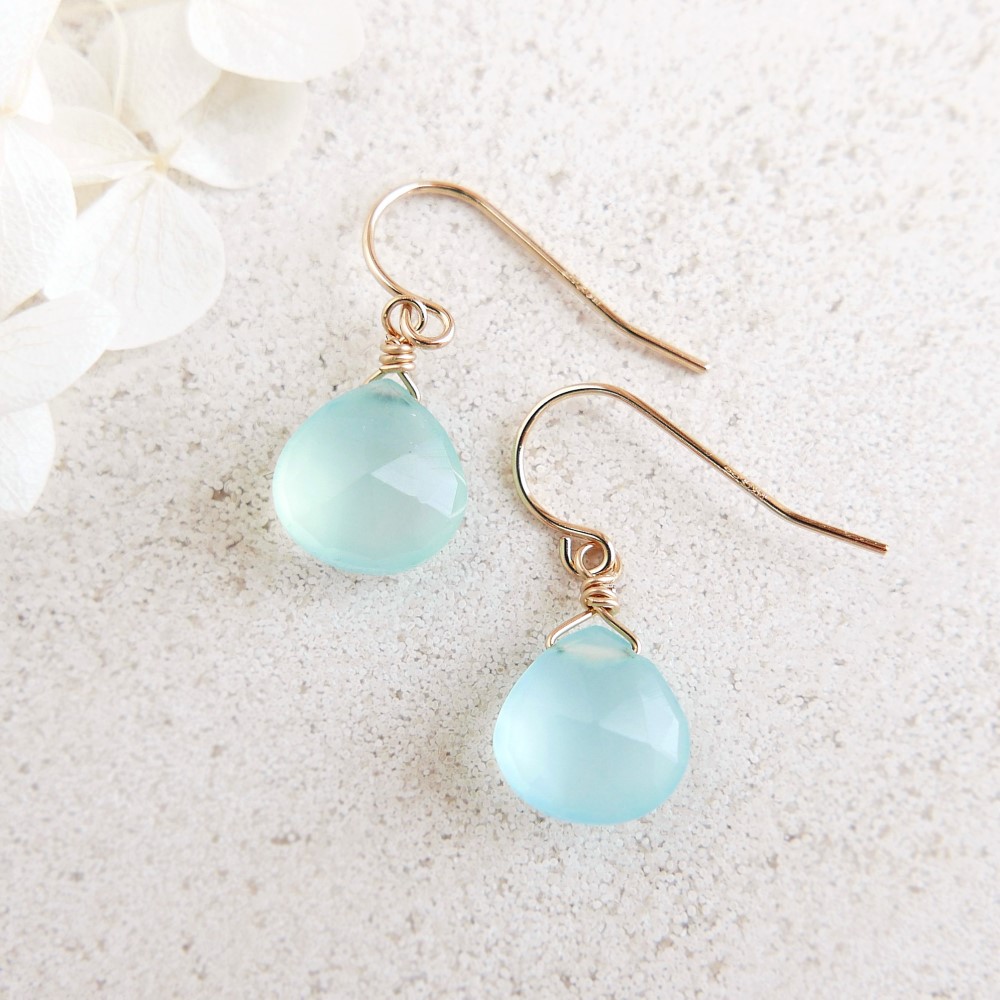 ブルー・カルセドニー ピアス(両耳用) ATHENA 'Charis'ダブルストーンドロップピアス : ブルーカルセドニー