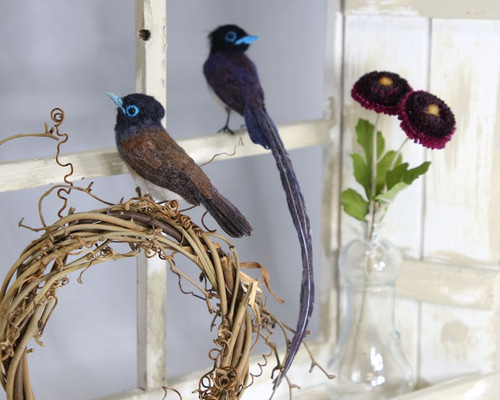 羊毛フェルト　野鳥　シマアジ雌 羊毛フェルト 野鳥 シマアジ雌