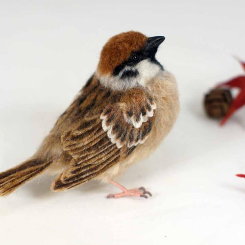 野鳥＊羊毛フェルト スズメ 羊毛フェルト 森羊のクーシャ(cuusha