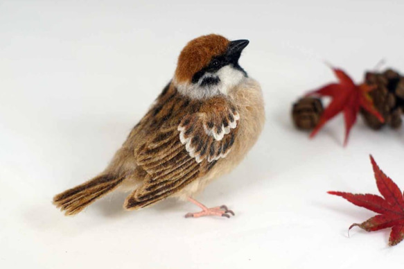 野鳥＊羊毛フェルト スズメ 羊毛フェルト 森羊のクーシャ(cuusha