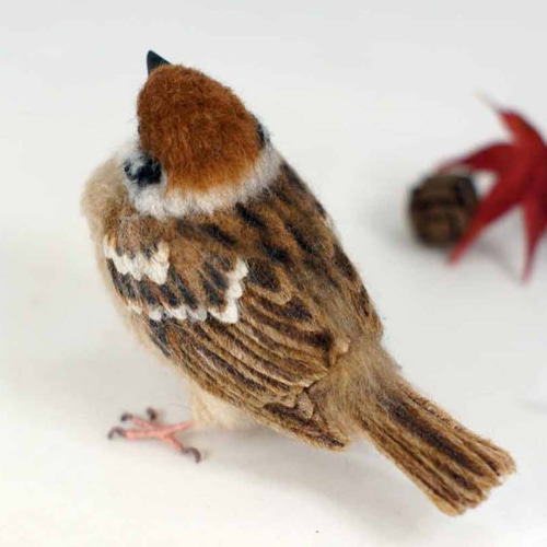 野鳥＊羊毛フェルト スズメ 羊毛フェルト 森羊のクーシャ(cuusha