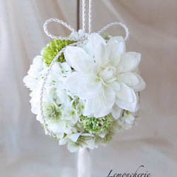 ボールブーケ　ホワイト＆グリーン　送料無料 2枚目の画像