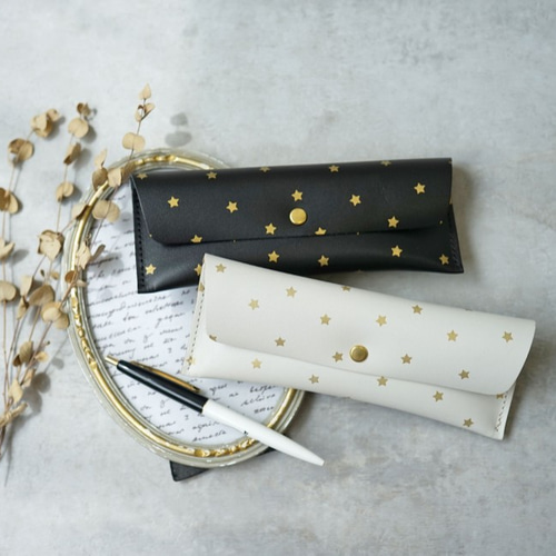 本革 星柄 ペンケース [Aries-アリエス-] 星チャーム付き☆ hoshinooto