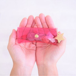 PVC/クリアコインケース【ピンク】星チャーム付き[イニシャル刻印可] 3枚目の画像