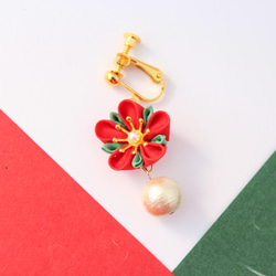耳環/樹脂無孔耳環 Tsumami 工作聖誕花 &lt;&lt;定做&gt;&gt; 第3張的照片