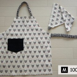 こどもエプロンM[100-110]　三角巾セット　きょとん顔フレンチブルドッグ×オフホワイト 3枚目の画像